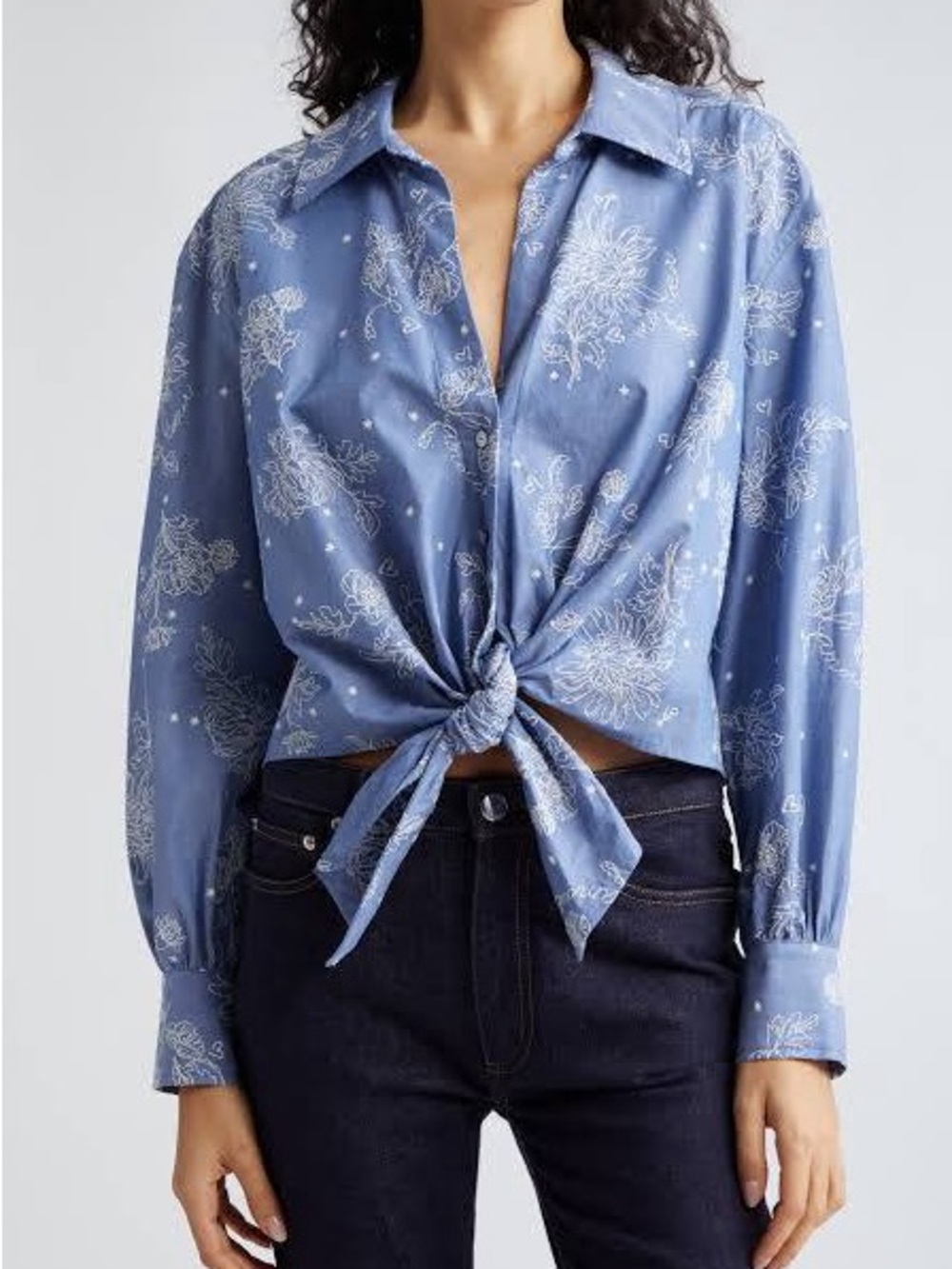NWT Cinq a sept abrielle tie-hem shirt - chambray white XL